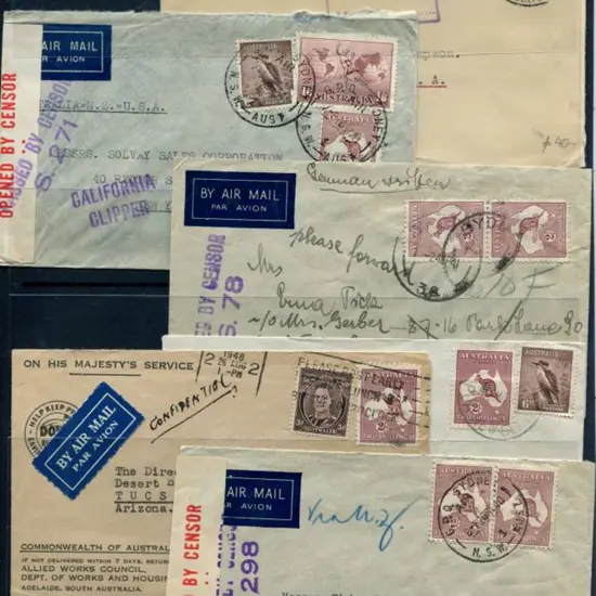 1940-1952 covers x 10 all bearing 2/- maroon in ...