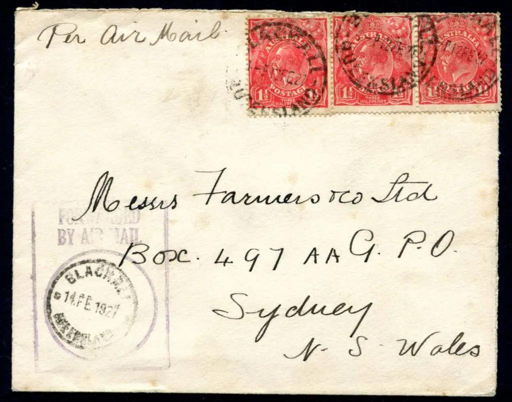 1927 (12th Feb) Blackall, Qld to Sydney with 1d ... Image 1++
