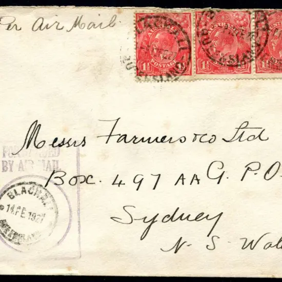 1927 (12th Feb) Blackall, Qld to Sydney with 1d ...