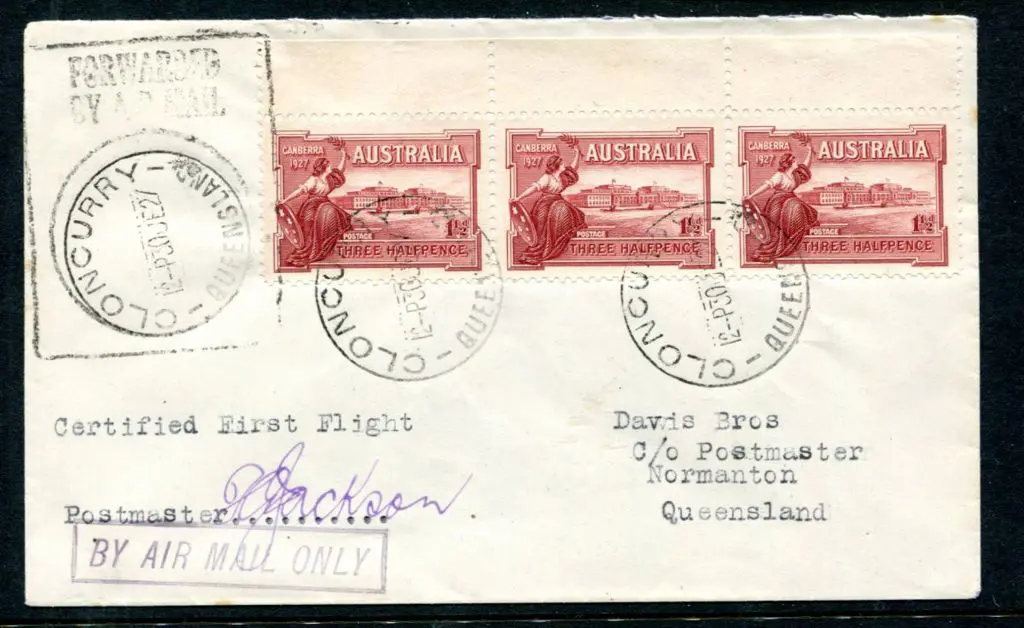 1927 (1st July) Cloncurry to Normanton Davis cover ... Image 1++