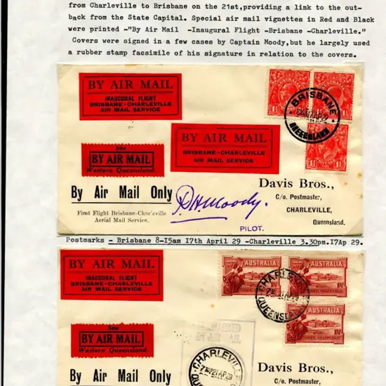 1929 (17th Apr) Brisbane to Charleville by Qantas ...