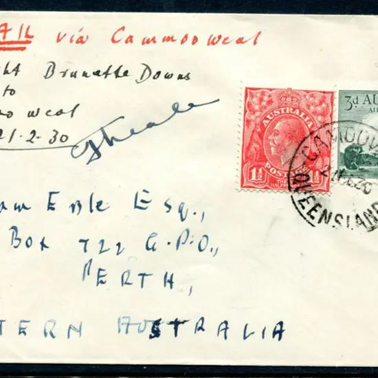 1930 (21st Feb) Brunette Downs to Camooweal signed ...