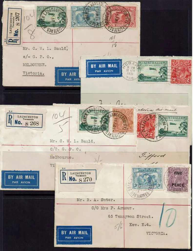 1931 (1st-2nd May) Hobart to Victoria covers with ... Image 1++