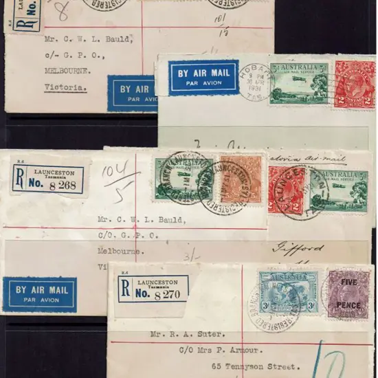 1931 (1st-2nd May) Hobart to Victoria covers with ...