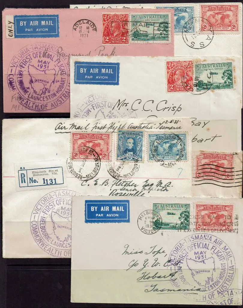 1931 (1st-2nd May) Melbourne to Hobart covers x 6 ... Image 1++