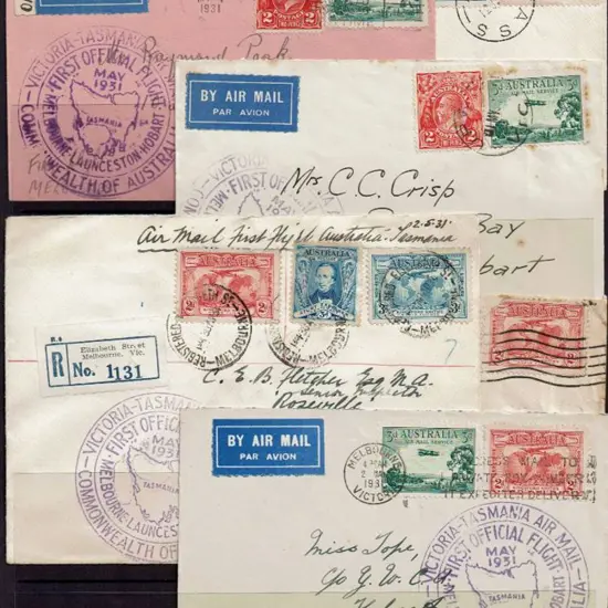 1931 (1st-2nd May) Melbourne to Hobart covers x 6 ...