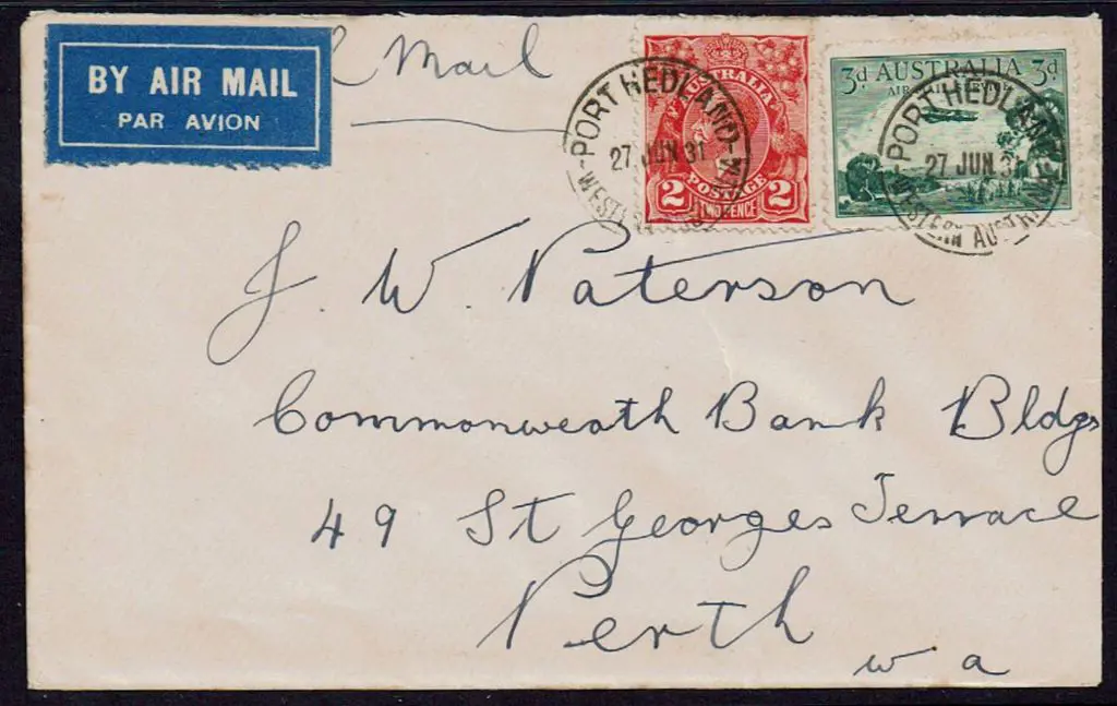 1931 (27th Jun) Port Hedland to Perth bearing 2d ... Image 1++