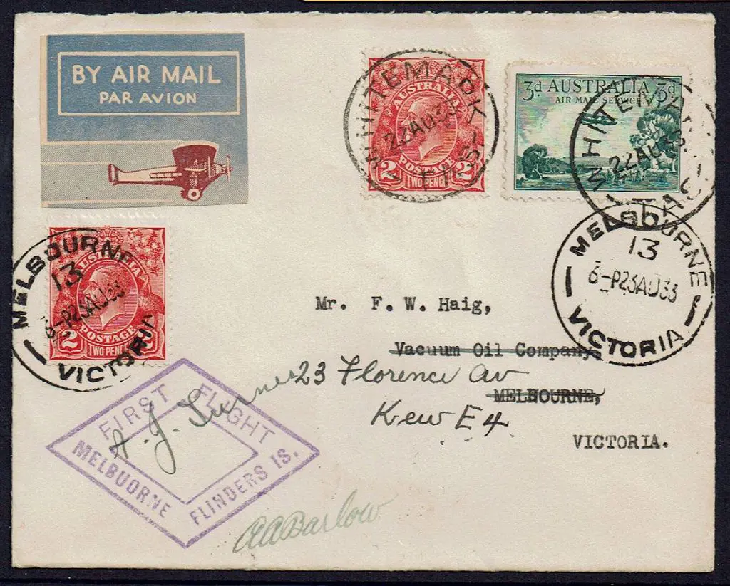 1933 (23rd Aug) Whitemark to Melbourne with "First ... Image 1++