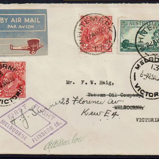 1933 (23rd Aug) Whitemark to Melbourne with "First ...
