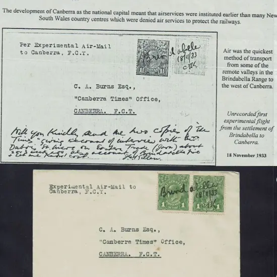 1933 (18th Nov) Brindabella settlement to Canberra ...