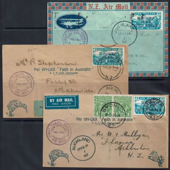 1934 (17th Feb) NZ to Australia printed covers x 2 ...