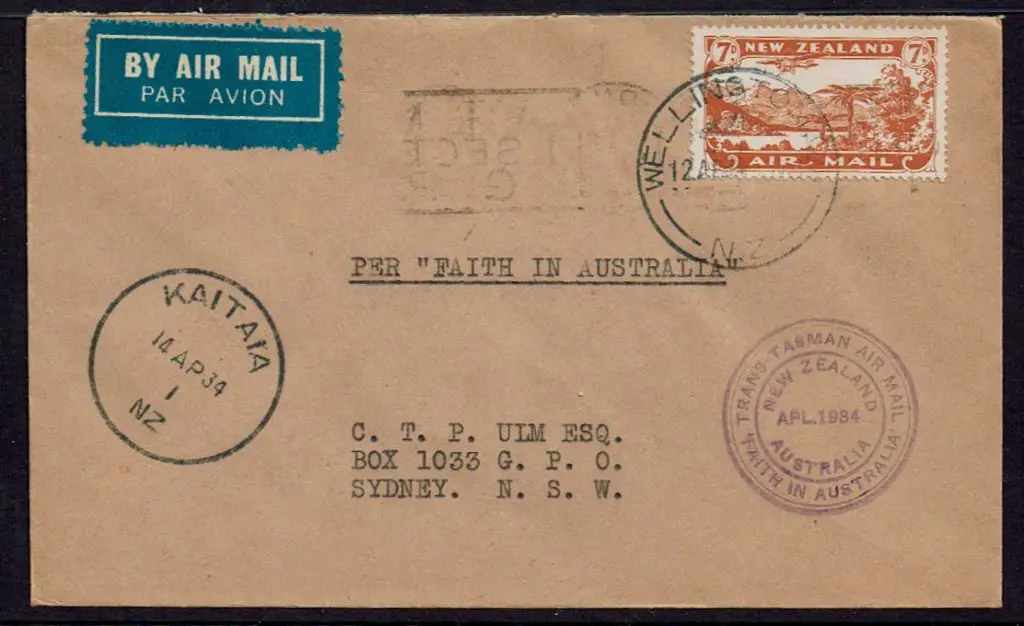 1934 (10th-14th Apr) NZ to Australia by "Faith in ... Image 1++