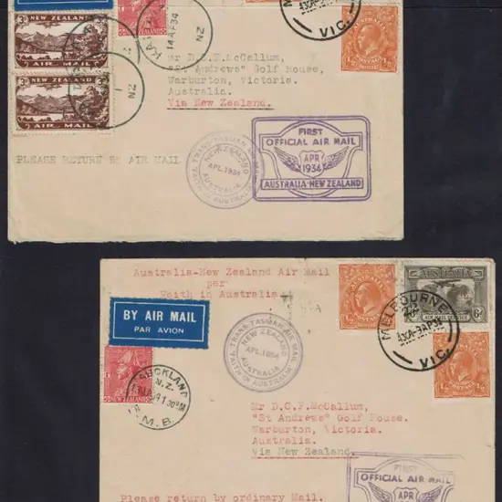 1934 (10th-14th April) Australia to NZ return ...