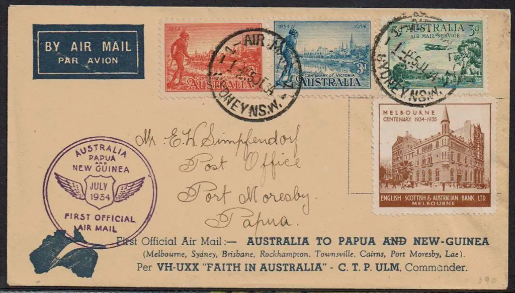 1934 (20th July) Australia to Papua Ulm flown with ... Image 1++