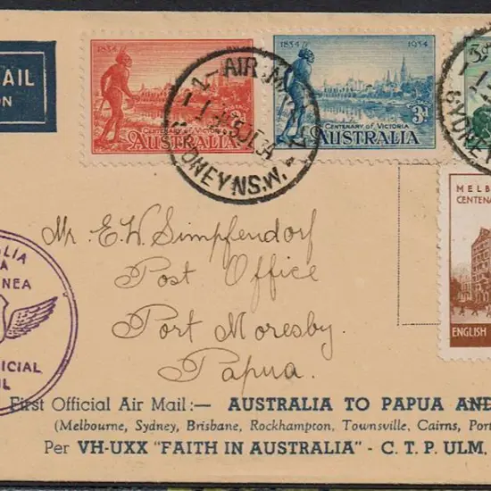 1934 (20th July) Australia to Papua Ulm flown with ...