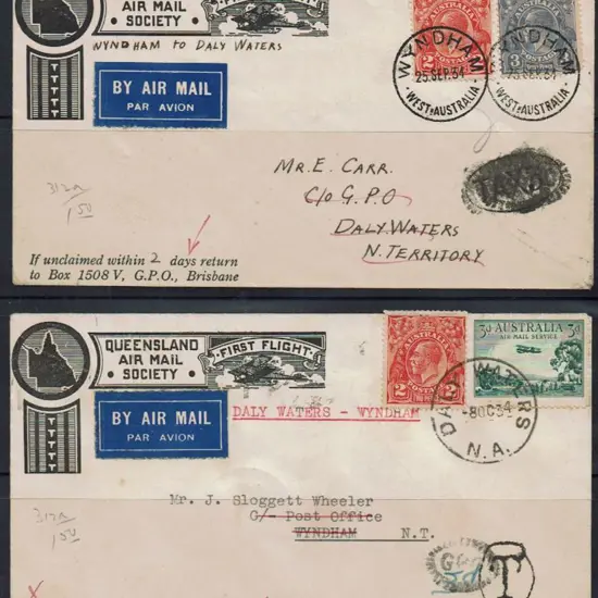 1934 (25th Sept & 8th Oct) Wyndham to Daly Waters ...