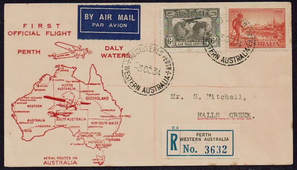 1934 (3rd Oct) Perth to Daly Waters Registered S. ... Image 1++