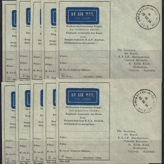1934 (20th Oct) Melbourne Centenary Flight ...