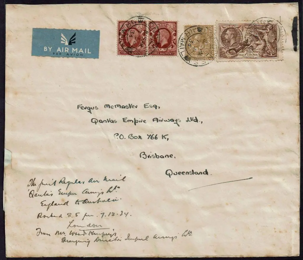 1934 (7th Dec) England to Australia cover front ... Image 1++