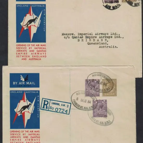 1934 (8th Dec) London to Brisbane Imperial Airways ...
