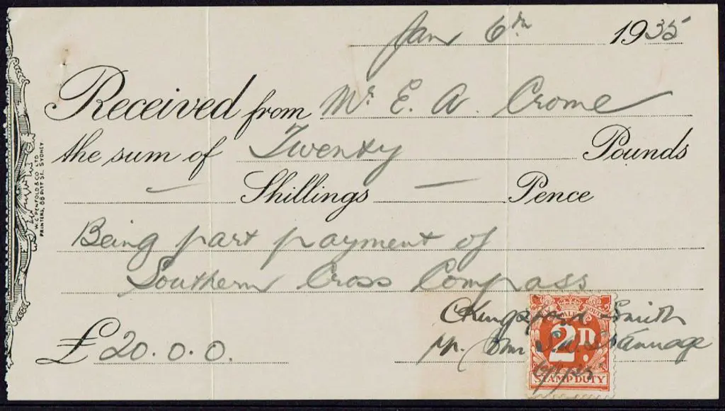 1935 (6th Jan) Receipt issued to Ernie Crome for ... Image 1++