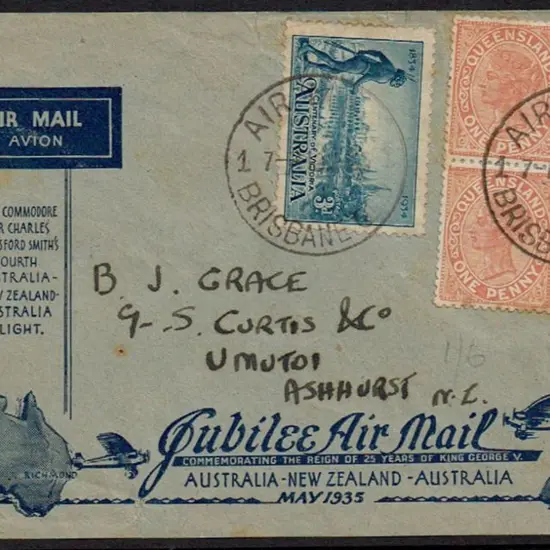 1935 (15th May) Australia to NZ with 3d Vic Cent & ...