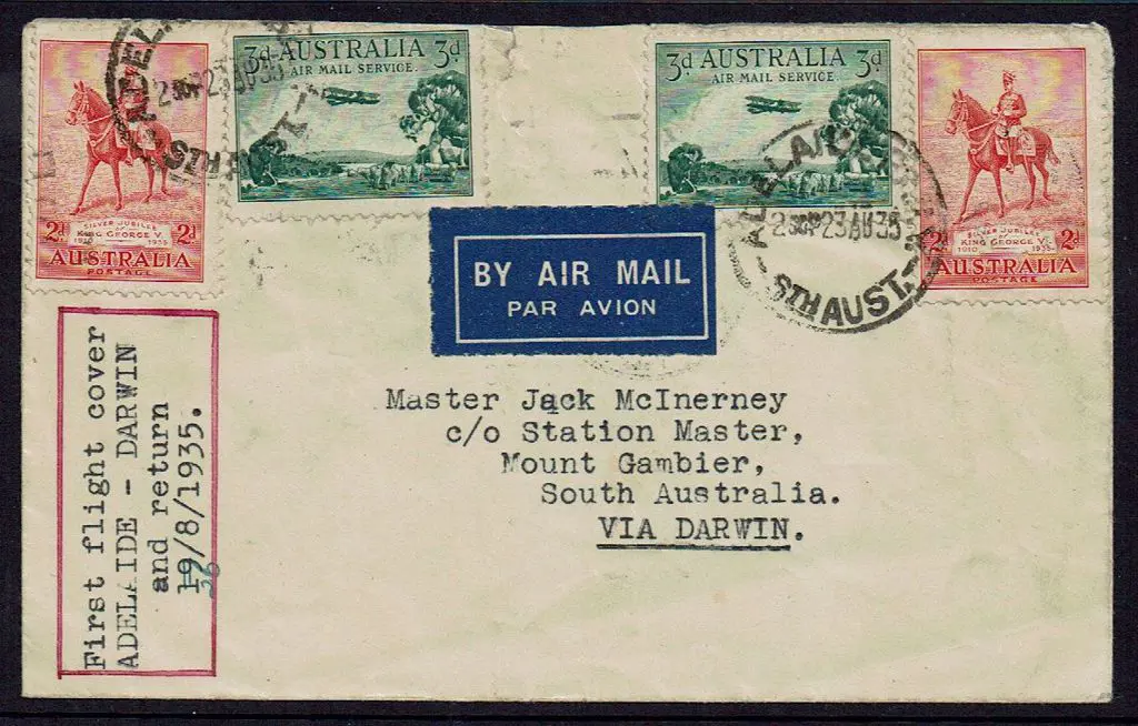 1935 (19th Aug) First Flight cover Adelaide - ... Image 1++