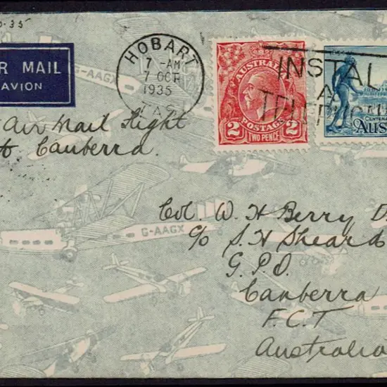 1935 (7th Oct) Hobart to Canberra on intermediate ...