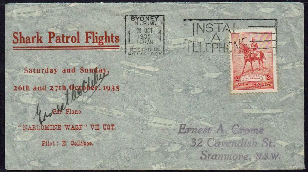 1935 (28th Oct) "Shark Patrol Flights" cover with ... Image 1++