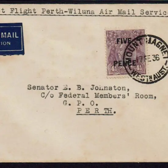 1936 (17th Feb) Perth to Wiluna cover addressed to ...