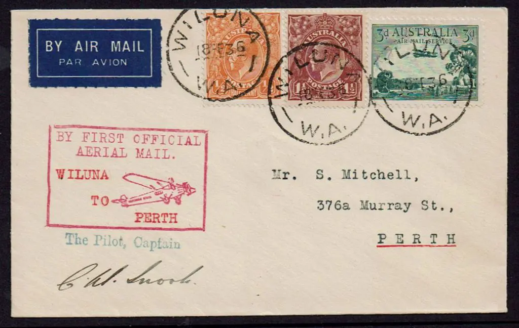 1936 (18th Feb) Wiluna to Perth with ½d orange & ... Image 1++