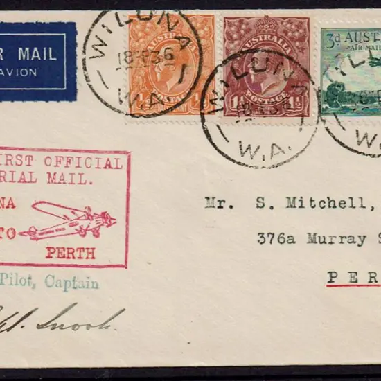 1936 (18th Feb) Wiluna to Perth with ½d orange & ...