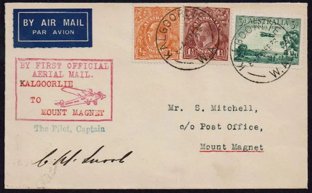 1936 (20th Feb) Kalgoorlie to Mount Magnet with ½d ... Image 1++