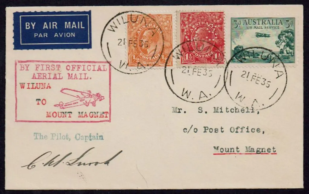 1936 (21st Feb) Wiluna to Mount Magnet with ½d ... Image 1++