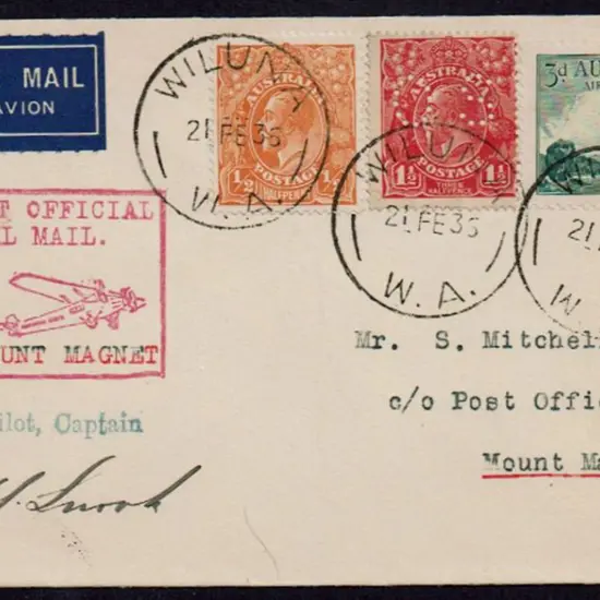 1936 (21st Feb) Wiluna to Mount Magnet with ½d ...
