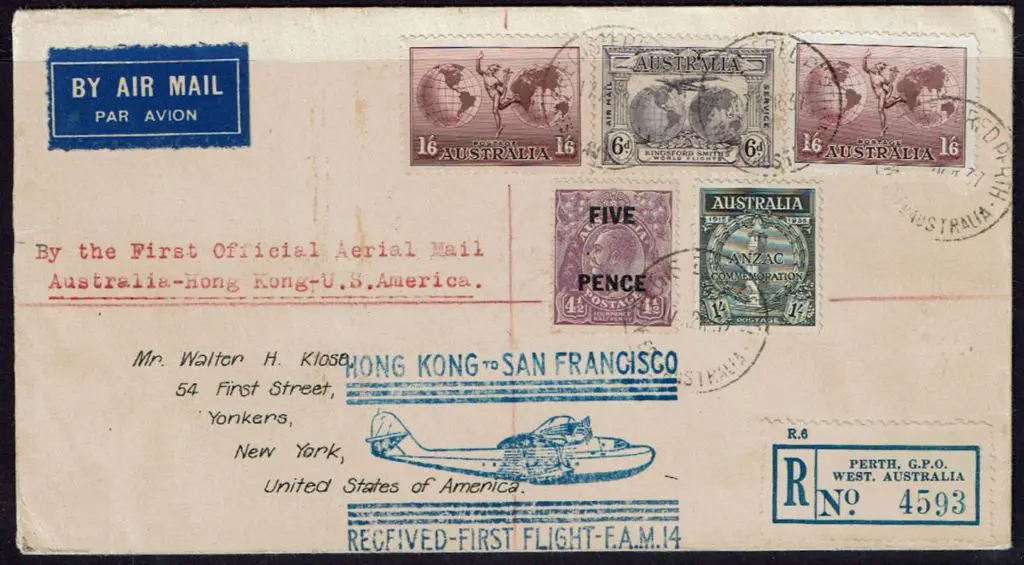 1937 (19th Apr) Australia to Hong Kong to San ... Image 1++