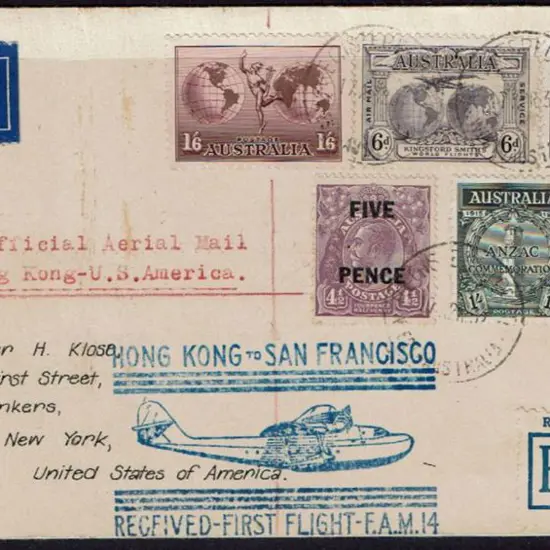 1937 (19th Apr) Australia to Hong Kong to San ...