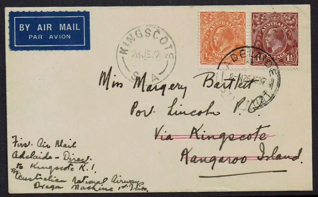 1937 (28th June) Adelaide to Kangaroo Is with ½d, ... Image 1++