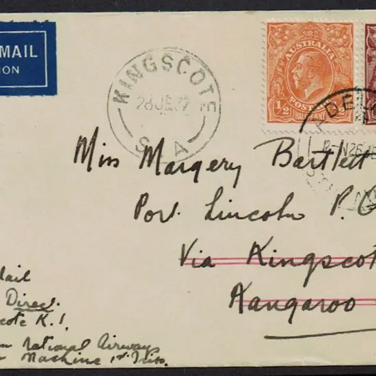 1937 (28th June) Adelaide to Kangaroo Is with ½d, ...
