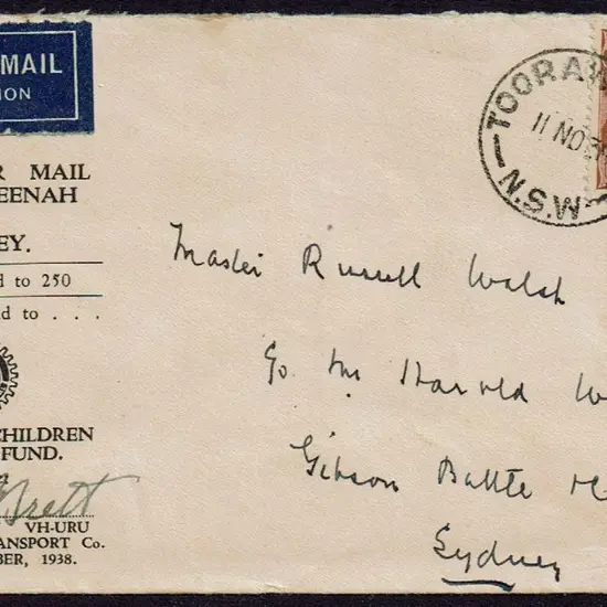 1938 (11th Nov) Tooraweenah to Sydney printed ...