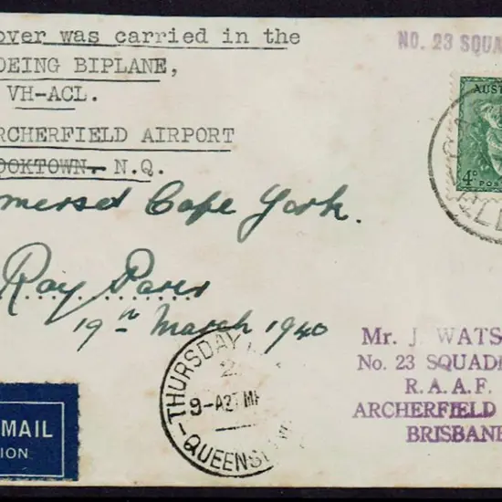 1940 (Mar) Brisbane to Cape York cover with 4d ...