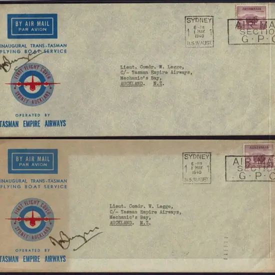 1940 (30th Apr) Australia to NZ Teal Inaugural ...