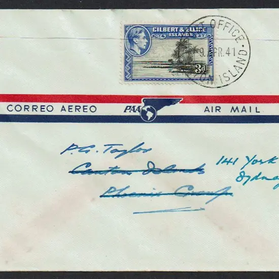 1941 (9th Apr) Canton Island to Australia PAA ...