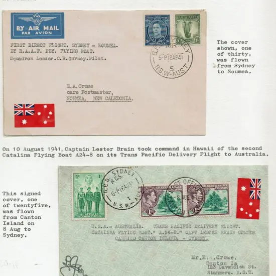 1941 (19th Apr) Sydney to Noumea First Direct ...