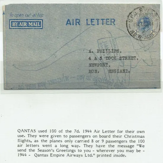 1944 (13th Dec) Qantas 7d Airletter to England ...