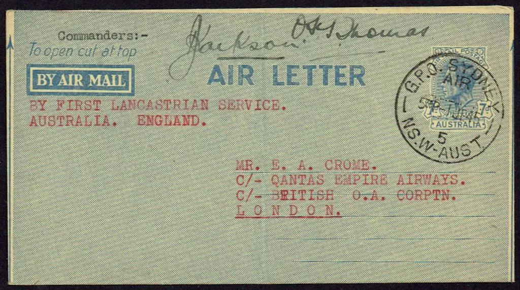 1945 (2nd June) Australia to England 7d Airletter ... Image 1++
