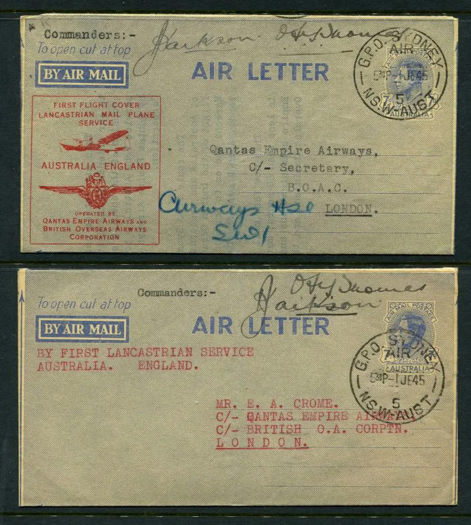 1945 (2nd June) "By First Qantas Lancastrian ... Image 1++
