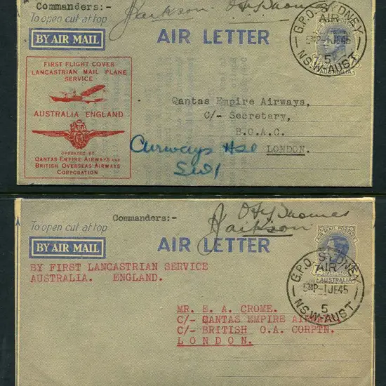 1945 (2nd June) "By First Qantas Lancastrian ...