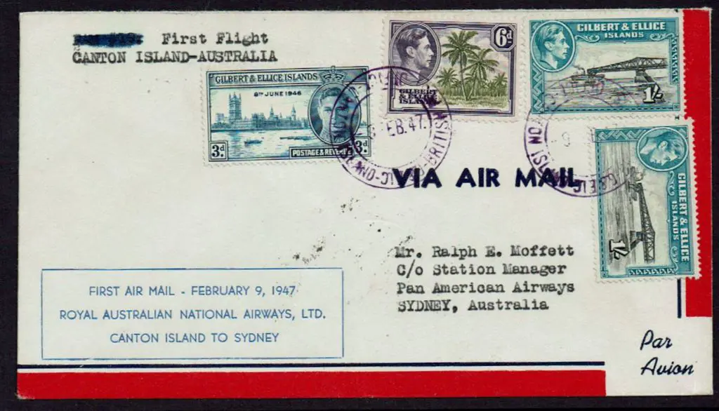 1947 (9th Feb) Canton Island to Australia by ANA ... Image 1++