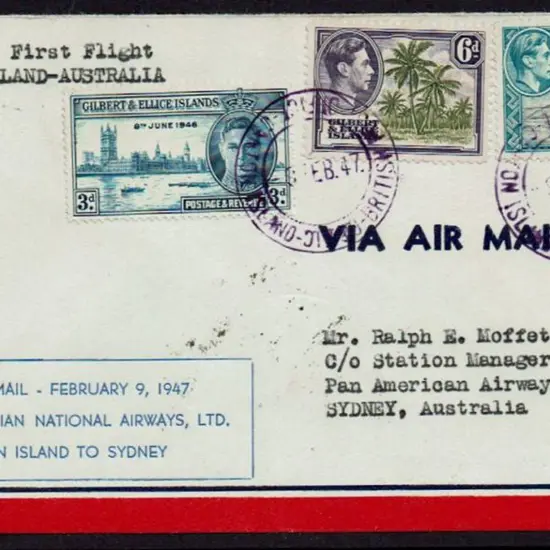 1947 (9th Feb) Canton Island to Australia by ANA ...